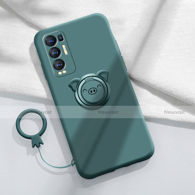 Ultra-thin Silicone Gel Soft Case Cover with Magnetic Finger Ring Stand for Oppo Reno5 Pro+ Plus 5G