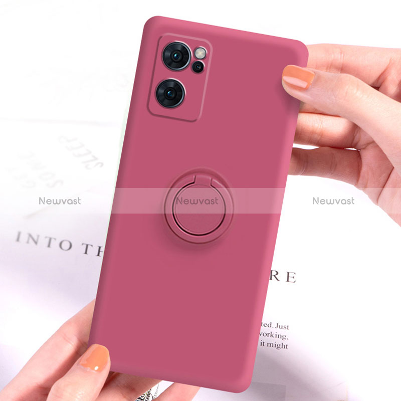 Ultra-thin Silicone Gel Soft Case Cover with Magnetic Finger Ring Stand for Oppo Reno6 5G