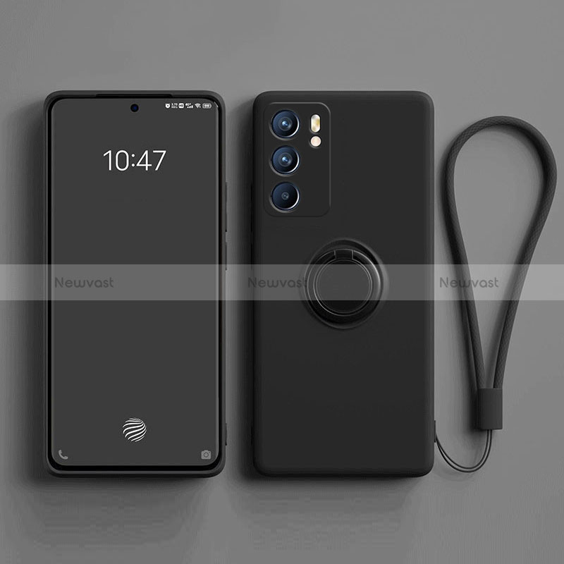 Ultra-thin Silicone Gel Soft Case Cover with Magnetic Finger Ring Stand for Oppo Reno6 5G