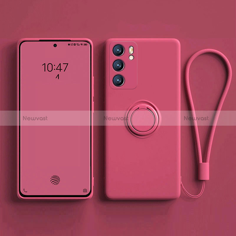 Ultra-thin Silicone Gel Soft Case Cover with Magnetic Finger Ring Stand for Oppo Reno6 5G