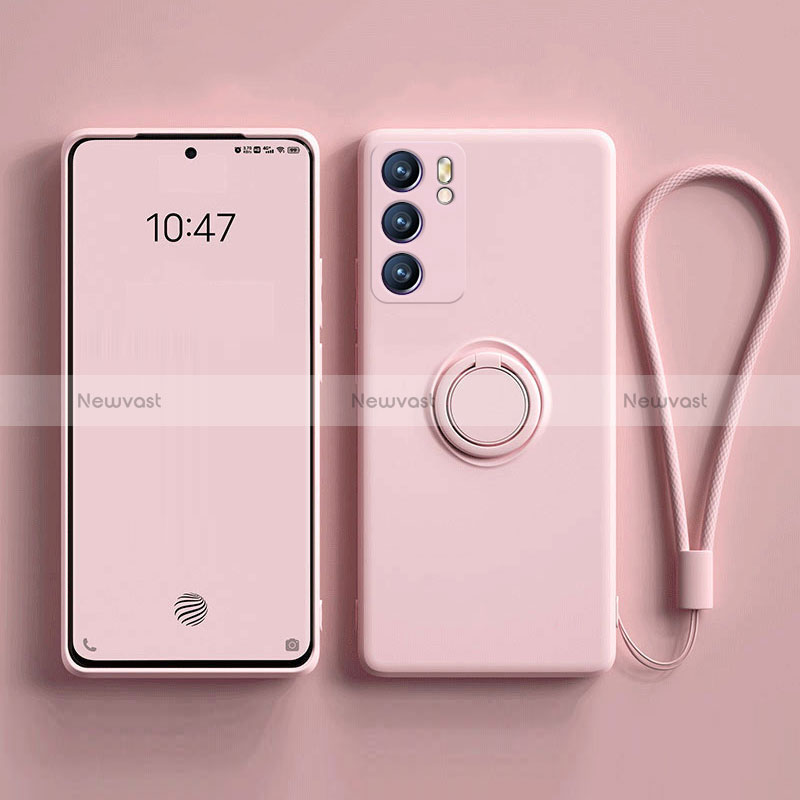 Ultra-thin Silicone Gel Soft Case Cover with Magnetic Finger Ring Stand for Oppo Reno6 5G