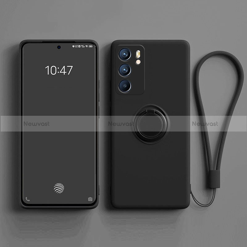 Ultra-thin Silicone Gel Soft Case Cover with Magnetic Finger Ring Stand for Oppo Reno6 Pro 5G India