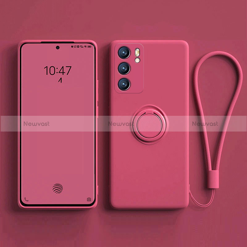 Ultra-thin Silicone Gel Soft Case Cover with Magnetic Finger Ring Stand for Oppo Reno6 Pro 5G India