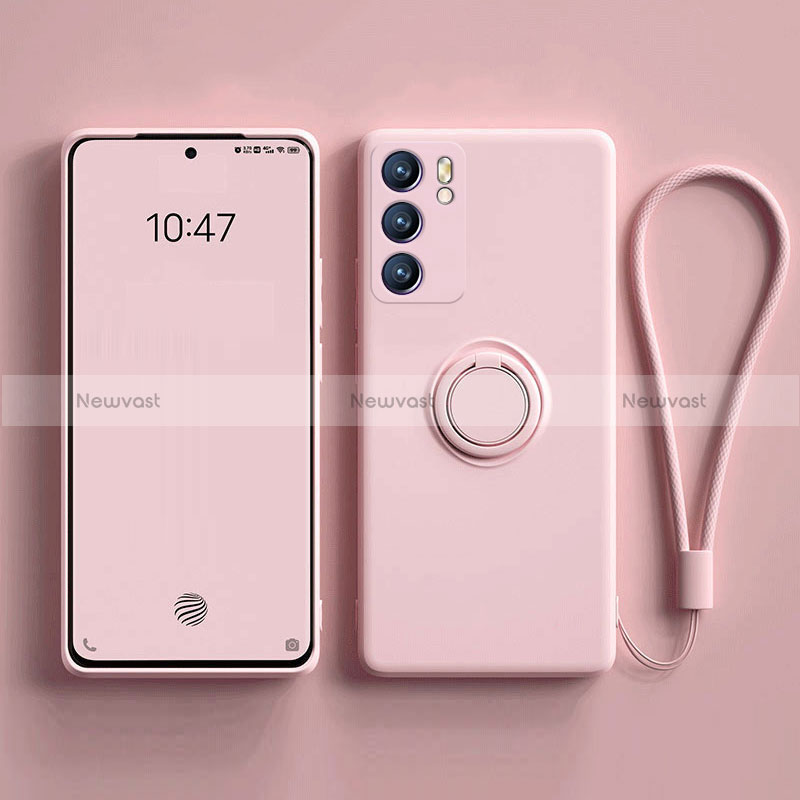 Ultra-thin Silicone Gel Soft Case Cover with Magnetic Finger Ring Stand for Oppo Reno6 Pro 5G India