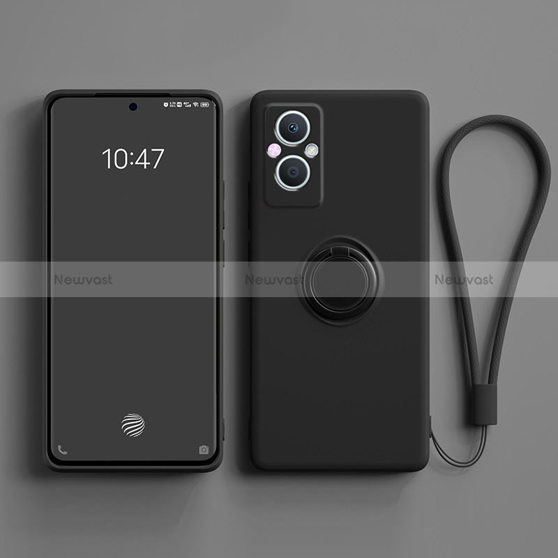 Ultra-thin Silicone Gel Soft Case Cover with Magnetic Finger Ring Stand for Oppo Reno7 Lite 5G Black