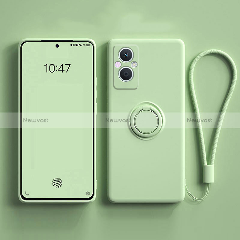 Ultra-thin Silicone Gel Soft Case Cover with Magnetic Finger Ring Stand for Oppo Reno7 Lite 5G Matcha Green