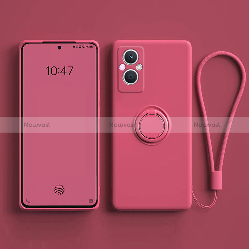 Ultra-thin Silicone Gel Soft Case Cover with Magnetic Finger Ring Stand for Oppo Reno7 Lite 5G Red
