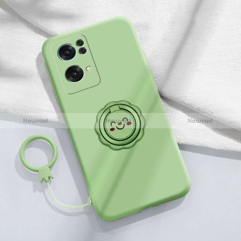 Ultra-thin Silicone Gel Soft Case Cover with Magnetic Finger Ring Stand for Oppo Reno7 Pro 5G Matcha Green