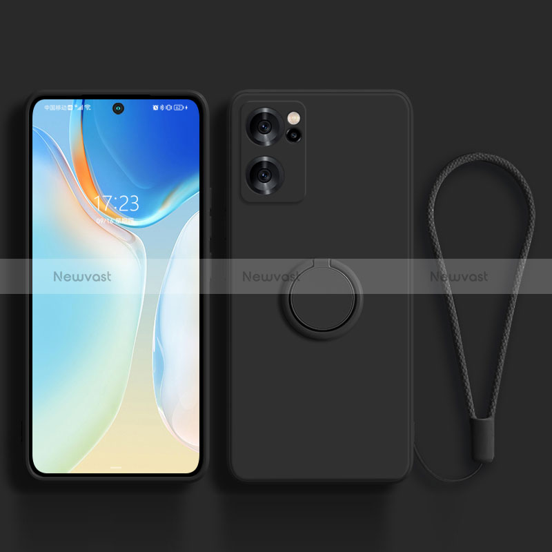 Ultra-thin Silicone Gel Soft Case Cover with Magnetic Finger Ring Stand for Oppo Reno7 SE 5G Black