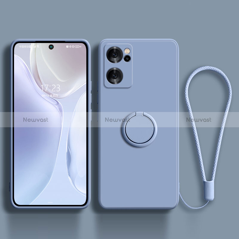 Ultra-thin Silicone Gel Soft Case Cover with Magnetic Finger Ring Stand for Oppo Reno7 SE 5G Lavender Gray