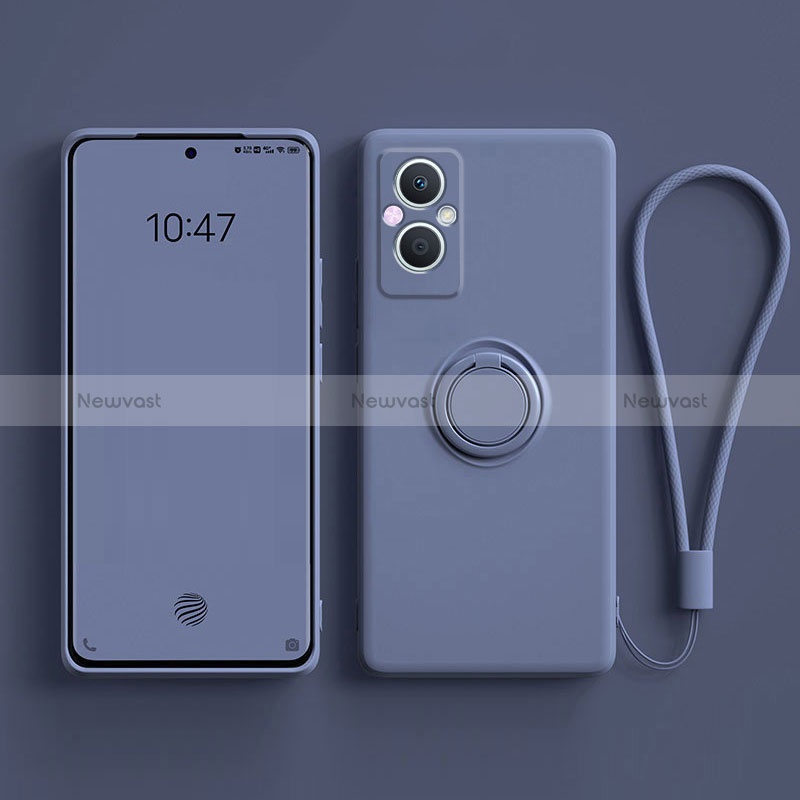 Ultra-thin Silicone Gel Soft Case Cover with Magnetic Finger Ring Stand for Oppo Reno7 Z 5G Lavender Gray