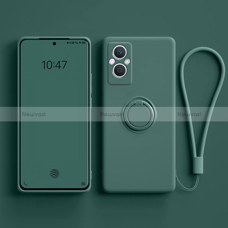 Ultra-thin Silicone Gel Soft Case Cover with Magnetic Finger Ring Stand for Oppo Reno7 Z 5G Midnight Green