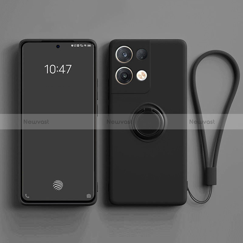 Ultra-thin Silicone Gel Soft Case Cover with Magnetic Finger Ring Stand for Oppo Reno8 5G Black