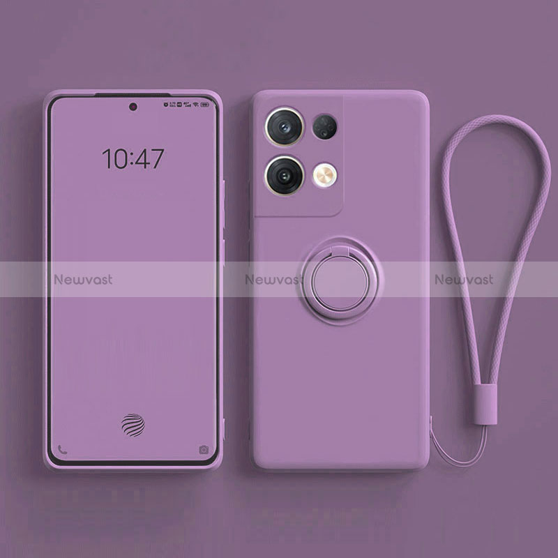 Ultra-thin Silicone Gel Soft Case Cover with Magnetic Finger Ring Stand for Oppo Reno8 5G Purple