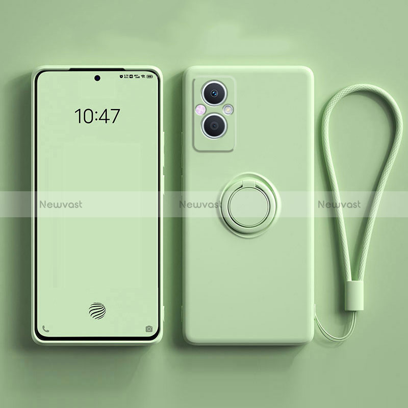 Ultra-thin Silicone Gel Soft Case Cover with Magnetic Finger Ring Stand for Oppo Reno8 Lite 5G Matcha Green