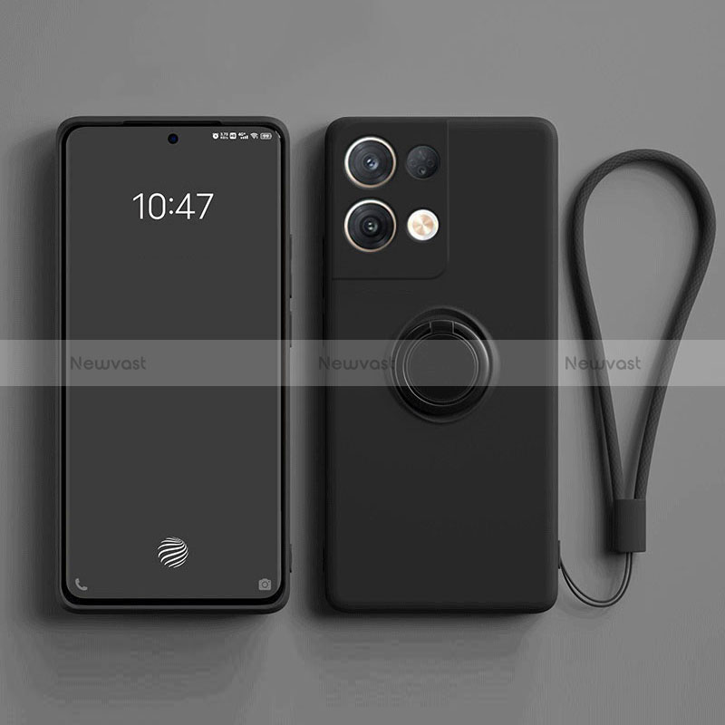 Ultra-thin Silicone Gel Soft Case Cover with Magnetic Finger Ring Stand for Oppo Reno8 Pro 5G Black