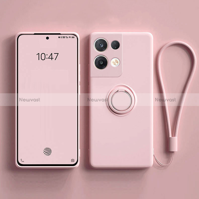 Ultra-thin Silicone Gel Soft Case Cover with Magnetic Finger Ring Stand for Oppo Reno8 Pro 5G Pink