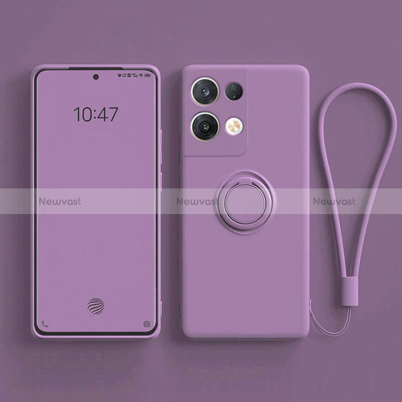 Ultra-thin Silicone Gel Soft Case Cover with Magnetic Finger Ring Stand for Oppo Reno8 Pro 5G Purple