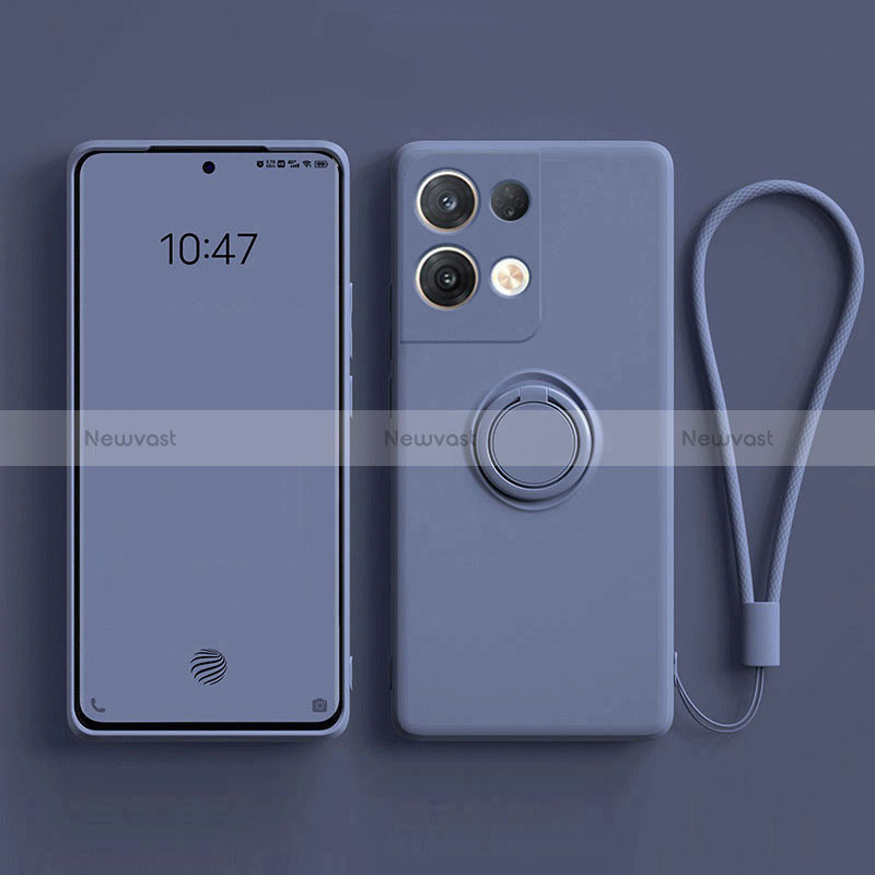 Ultra-thin Silicone Gel Soft Case Cover with Magnetic Finger Ring Stand for Oppo Reno9 5G Lavender Gray