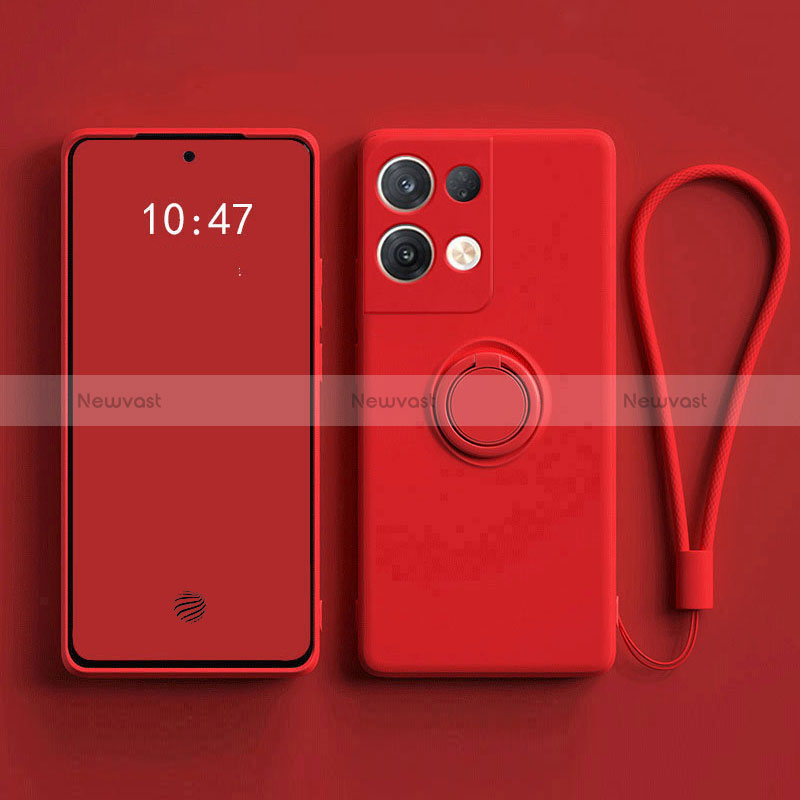 Ultra-thin Silicone Gel Soft Case Cover with Magnetic Finger Ring Stand for Oppo Reno9 5G Red