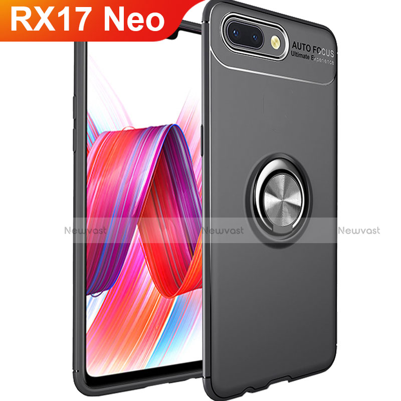 Ultra-thin Silicone Gel Soft Case Cover with Magnetic Finger Ring Stand for Oppo RX17 Neo Black