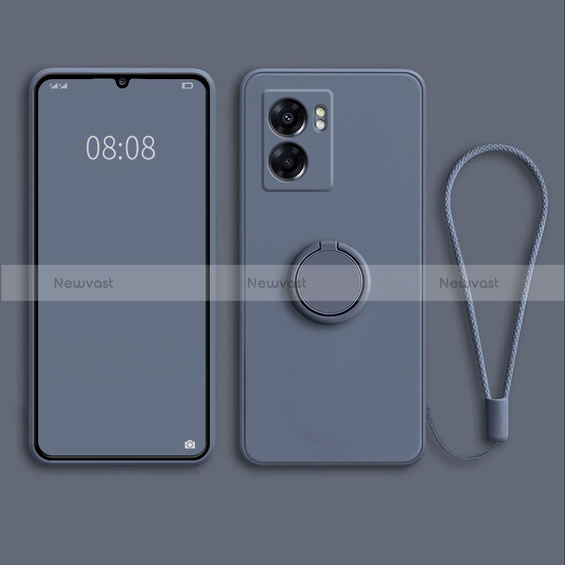 Ultra-thin Silicone Gel Soft Case Cover with Magnetic Finger Ring Stand for Realme Narzo 50 5G Lavender Gray