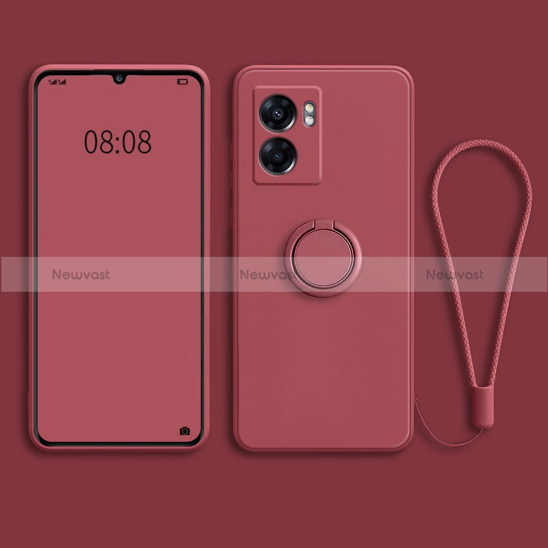 Ultra-thin Silicone Gel Soft Case Cover with Magnetic Finger Ring Stand for Realme Narzo 50 5G Red