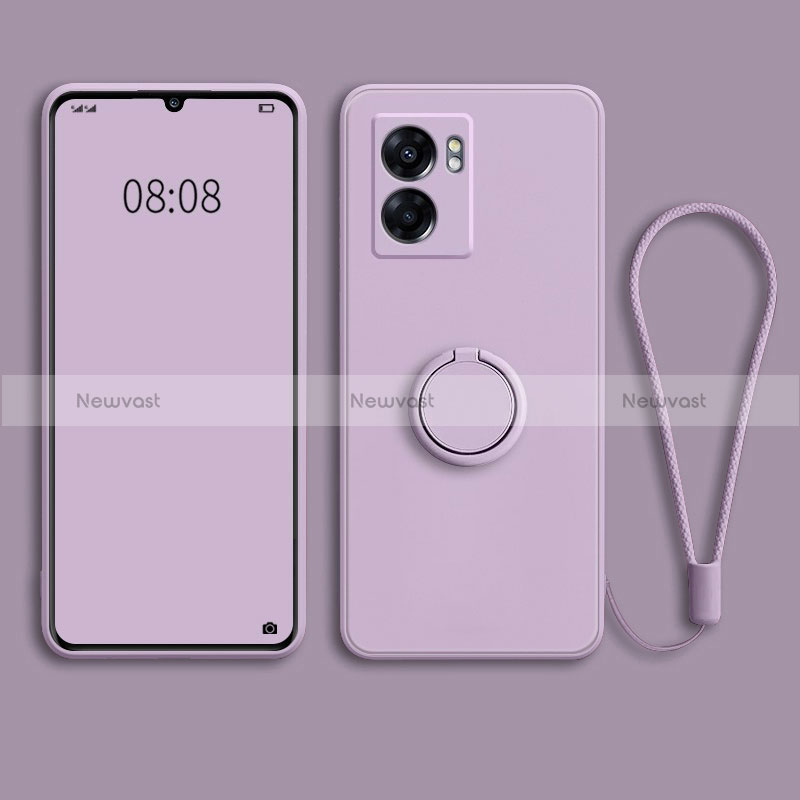 Ultra-thin Silicone Gel Soft Case Cover with Magnetic Finger Ring Stand for Realme V23 5G Clove Purple