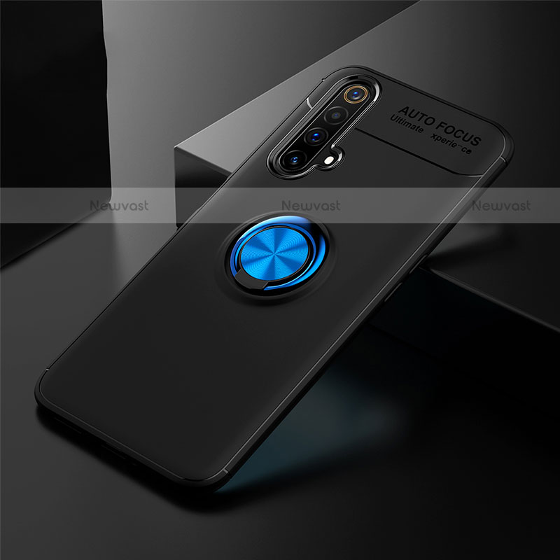 Ultra-thin Silicone Gel Soft Case Cover with Magnetic Finger Ring Stand for Realme X3 Blue and Black