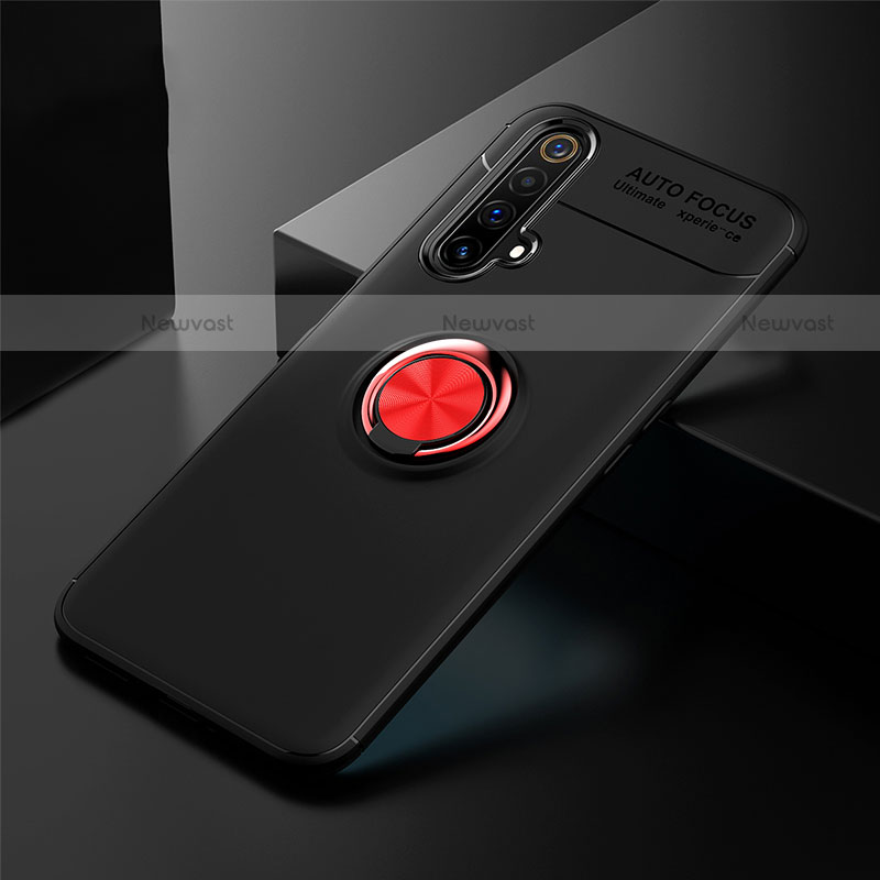 Ultra-thin Silicone Gel Soft Case Cover with Magnetic Finger Ring Stand for Realme X3 Red and Black