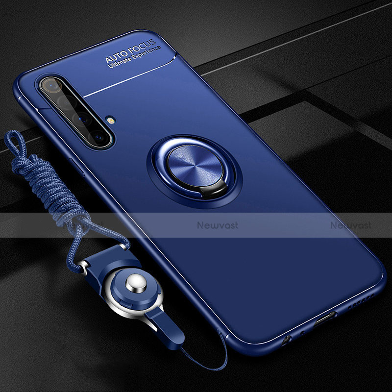 Ultra-thin Silicone Gel Soft Case Cover with Magnetic Finger Ring Stand for Realme X50 5G Blue