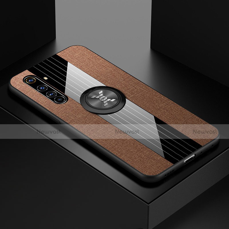 Ultra-thin Silicone Gel Soft Case Cover with Magnetic Finger Ring Stand for Realme X50 Pro 5G Brown
