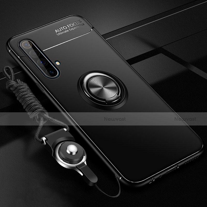Ultra-thin Silicone Gel Soft Case Cover with Magnetic Finger Ring Stand for Realme X50m 5G Black