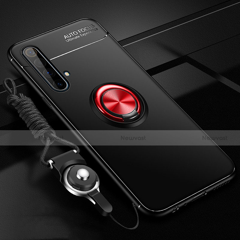 Ultra-thin Silicone Gel Soft Case Cover with Magnetic Finger Ring Stand for Realme X50m 5G Red and Black