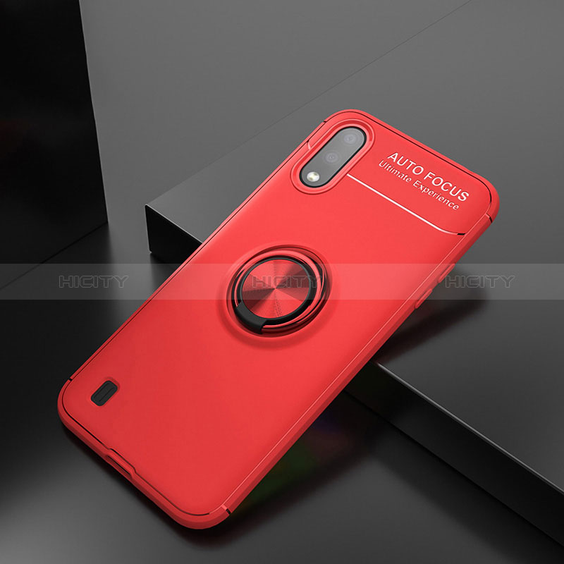 Ultra-thin Silicone Gel Soft Case Cover with Magnetic Finger Ring Stand for Samsung Galaxy A01 SM-A015 Red