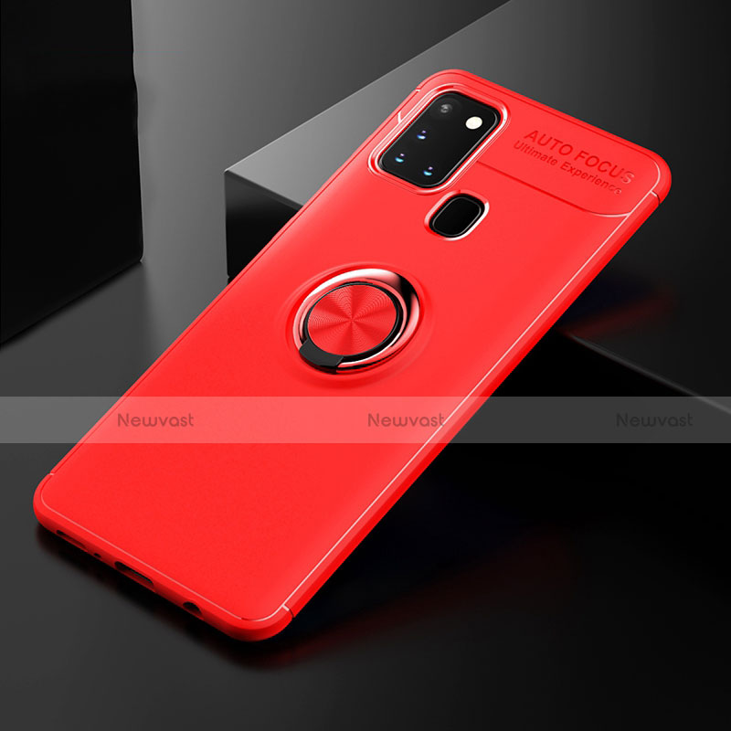 Ultra-thin Silicone Gel Soft Case Cover with Magnetic Finger Ring Stand for Samsung Galaxy A21s Red