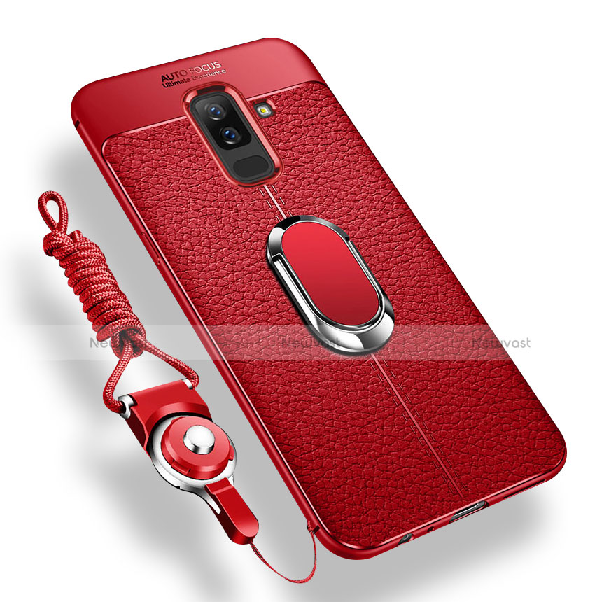 Ultra-thin Silicone Gel Soft Case Cover with Magnetic Finger Ring Stand for Samsung Galaxy A6 Plus Red