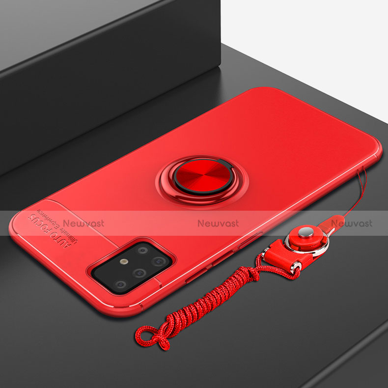 Ultra-thin Silicone Gel Soft Case Cover with Magnetic Finger Ring Stand for Samsung Galaxy A71 5G Red