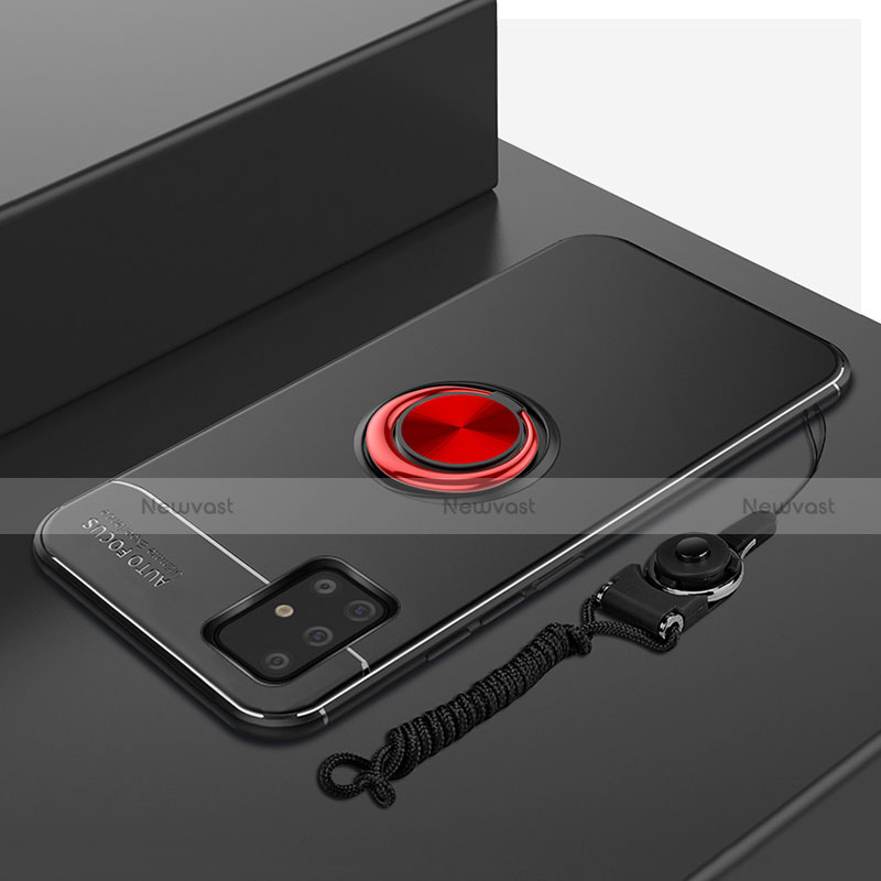 Ultra-thin Silicone Gel Soft Case Cover with Magnetic Finger Ring Stand for Samsung Galaxy A71 5G Red and Black