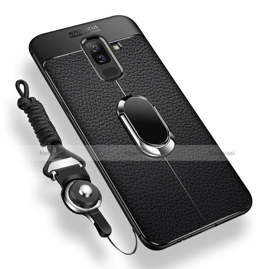 Ultra-thin Silicone Gel Soft Case Cover with Magnetic Finger Ring Stand for Samsung Galaxy A9 Star Lite Black