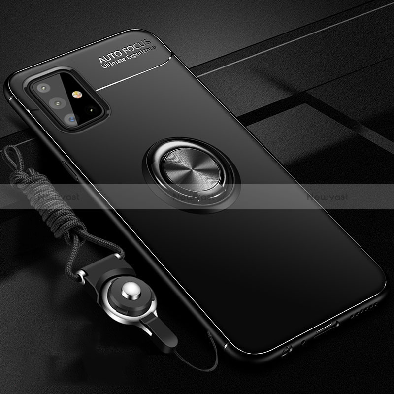 Ultra-thin Silicone Gel Soft Case Cover with Magnetic Finger Ring Stand for Samsung Galaxy M40S Black