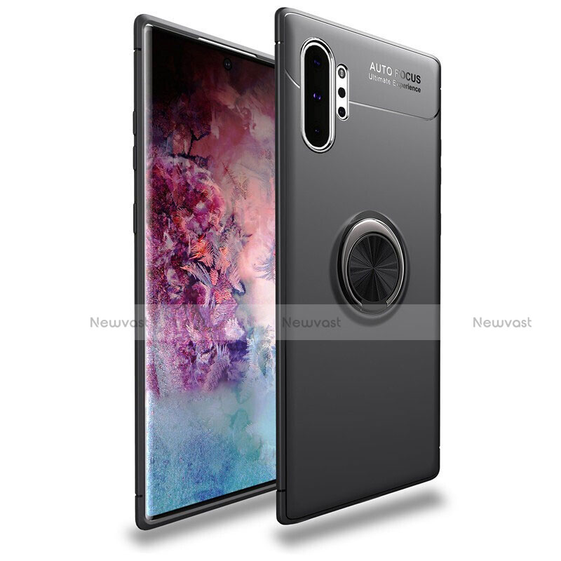 Ultra-thin Silicone Gel Soft Case Cover with Magnetic Finger Ring Stand for Samsung Galaxy Note 10 Plus 5G Black