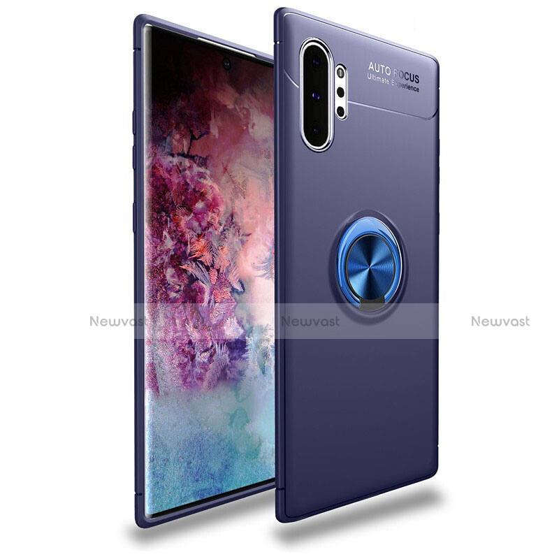 Ultra-thin Silicone Gel Soft Case Cover with Magnetic Finger Ring Stand for Samsung Galaxy Note 10 Plus 5G Blue