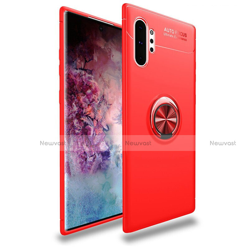 Ultra-thin Silicone Gel Soft Case Cover with Magnetic Finger Ring Stand for Samsung Galaxy Note 10 Plus 5G Red
