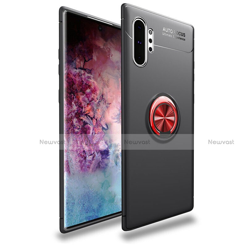 Ultra-thin Silicone Gel Soft Case Cover with Magnetic Finger Ring Stand for Samsung Galaxy Note 10 Plus 5G Red and Black