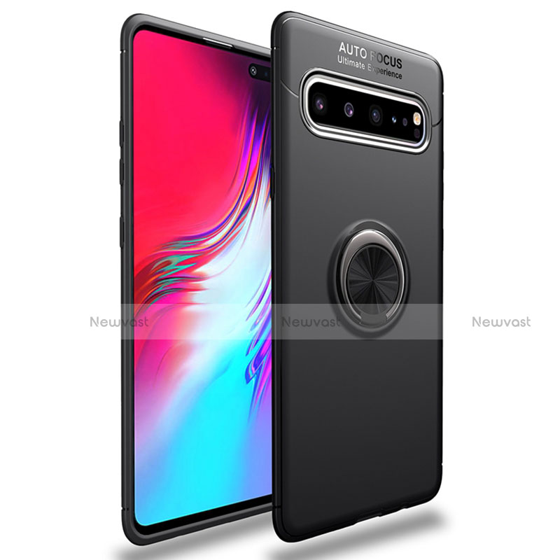 Ultra-thin Silicone Gel Soft Case Cover with Magnetic Finger Ring Stand for Samsung Galaxy S10 5G SM-G977B Black