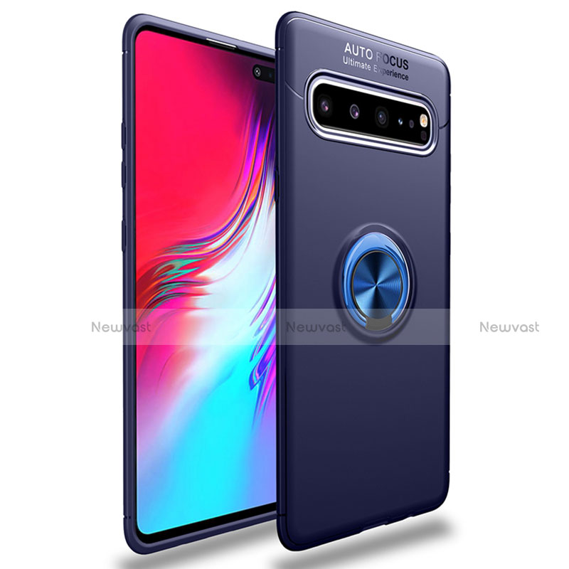 Ultra-thin Silicone Gel Soft Case Cover with Magnetic Finger Ring Stand for Samsung Galaxy S10 5G SM-G977B Blue