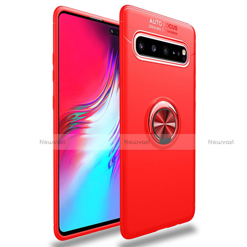 Ultra-thin Silicone Gel Soft Case Cover with Magnetic Finger Ring Stand for Samsung Galaxy S10 5G SM-G977B Red