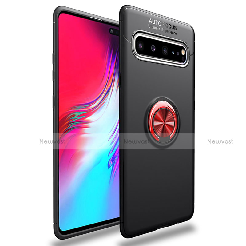 Ultra-thin Silicone Gel Soft Case Cover with Magnetic Finger Ring Stand for Samsung Galaxy S10 5G SM-G977B Red and Black