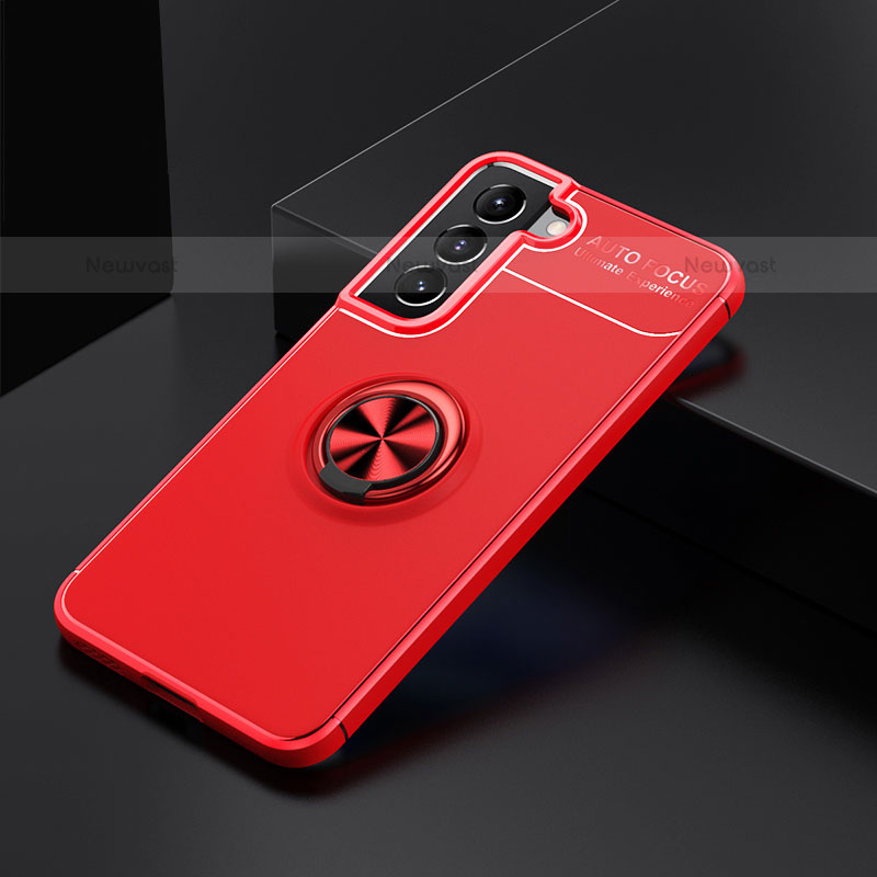 Ultra-thin Silicone Gel Soft Case Cover with Magnetic Finger Ring Stand for Samsung Galaxy S21 FE 5G Red